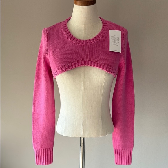 The Wolf Gang Pepe very crop layer PINK sweater cotton stretch NWT large - Picture 3 of 12